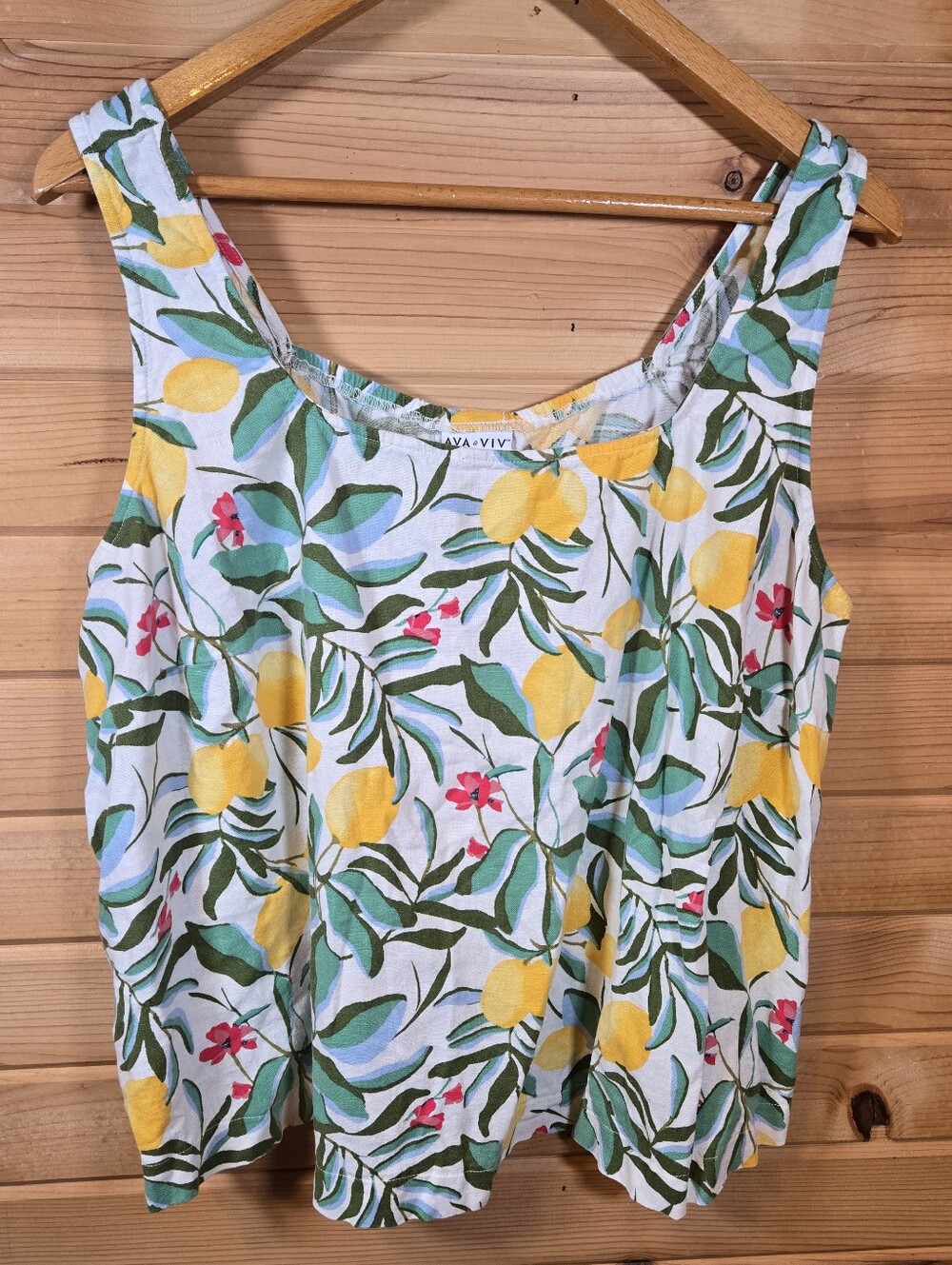 Ava & Viv Linen Rayon Tank Top Women's 2XL Lemons Tropical Floral Summer Beach